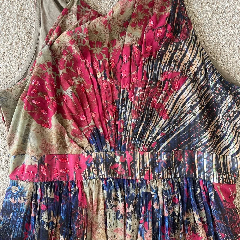 Anthropologie Bhanuni by Jyoti Abstracted Floral Maxi Dress M Sequin Details - Picture 8 of 10